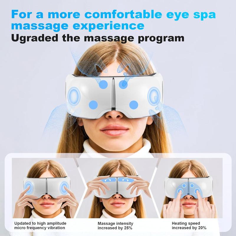 Eye Massager for Migraines with Heat, 5 Modes Heated Eye Massage Mask with Music for Tired Eye Dry Eyes Eye Fatigue and Improve Sleep, Gifts for Women Men (White)