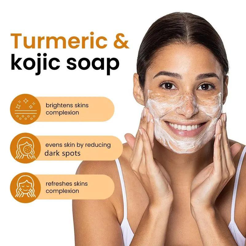 Turmeric Kojic Acid Soap, 3 Pack Kojic Acid Soap, Gentle Facial Cleansing Soap for Men Women, Summer Essentials, Turmeric & Kojic Acid Cleansing Soap, Natural Extract Soap, Moisturizing Skin Care Soap, Body Care Shower Gel Soap Bar, Skincare Products