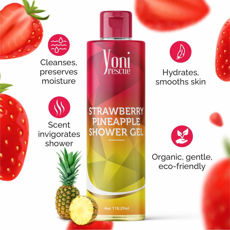 Strawberry Pineapple  Body & Bath Care Set- Shower Gel(4oz),  Body Essential Oil(4oz) by Yoni Rescue