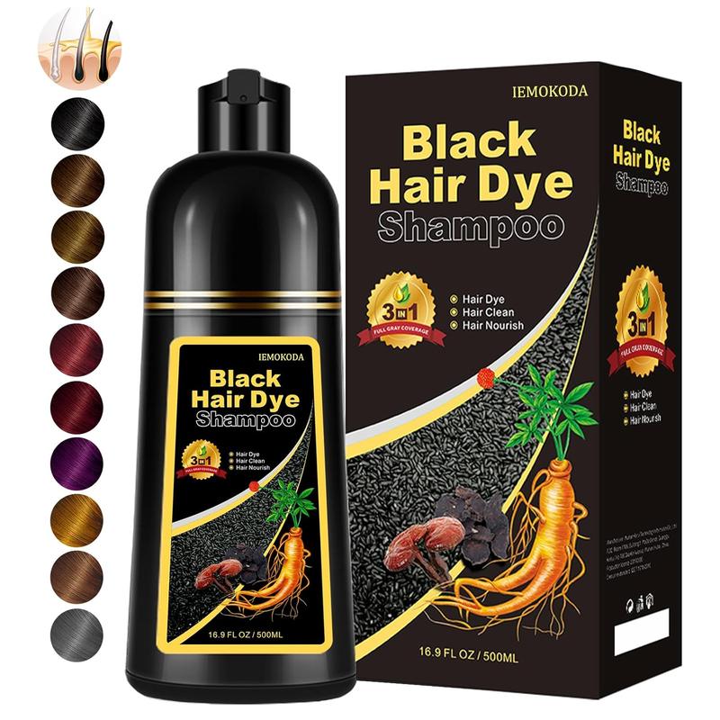 Instant Black Hair Dye Shampoo, Natural 3-in-1 for Gray Coverage in 10-15 mins, Long-Lasting Color Effect for Women and Men, 12 Colors Optional，16.9 Fl Oz (Black) Haircare