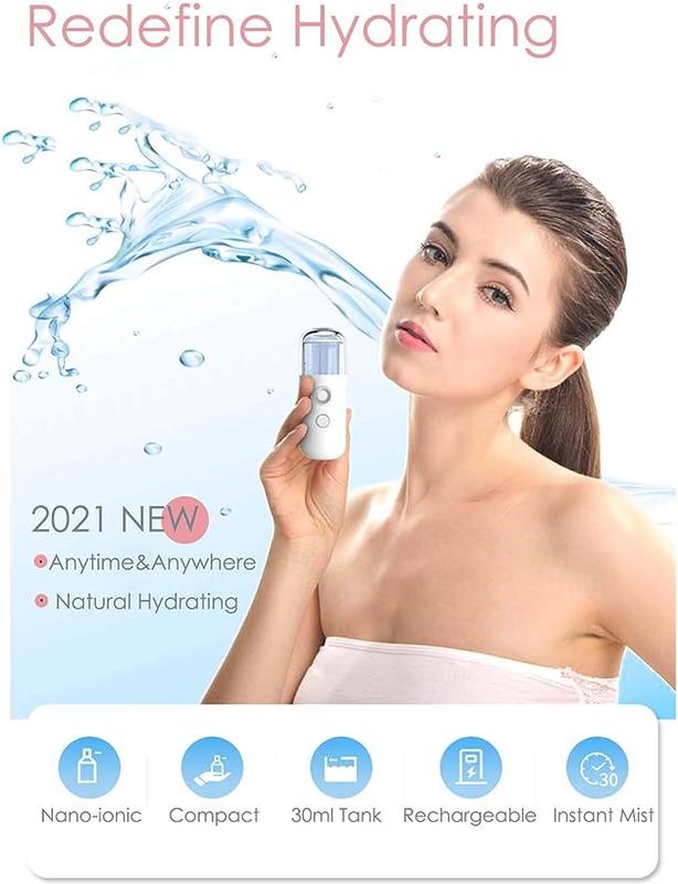 Nano Facial Steamer, Handy Mini Mister, USB Rechargeable Mist Sprayer, 30ml Visual Water Tank Moisturizing&Hydrating for Face, Daily Makeup, Skin Care, Eyelash Extensions Comfort