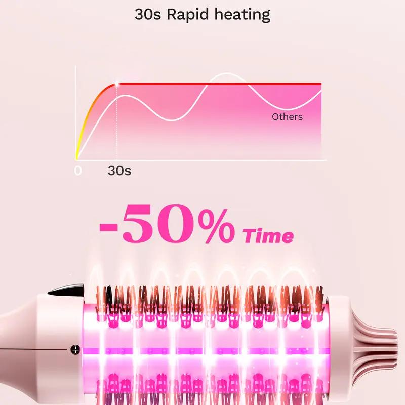 Thermal Brush Get Blowout Look, Quick Heating Hot Brush, Ceramic Tourmaline Ionic Curling Brush, Heated Curling Iron, Digital Display 9 Temperatures Curling Wand, Dual Voltage, 1.5 Inch