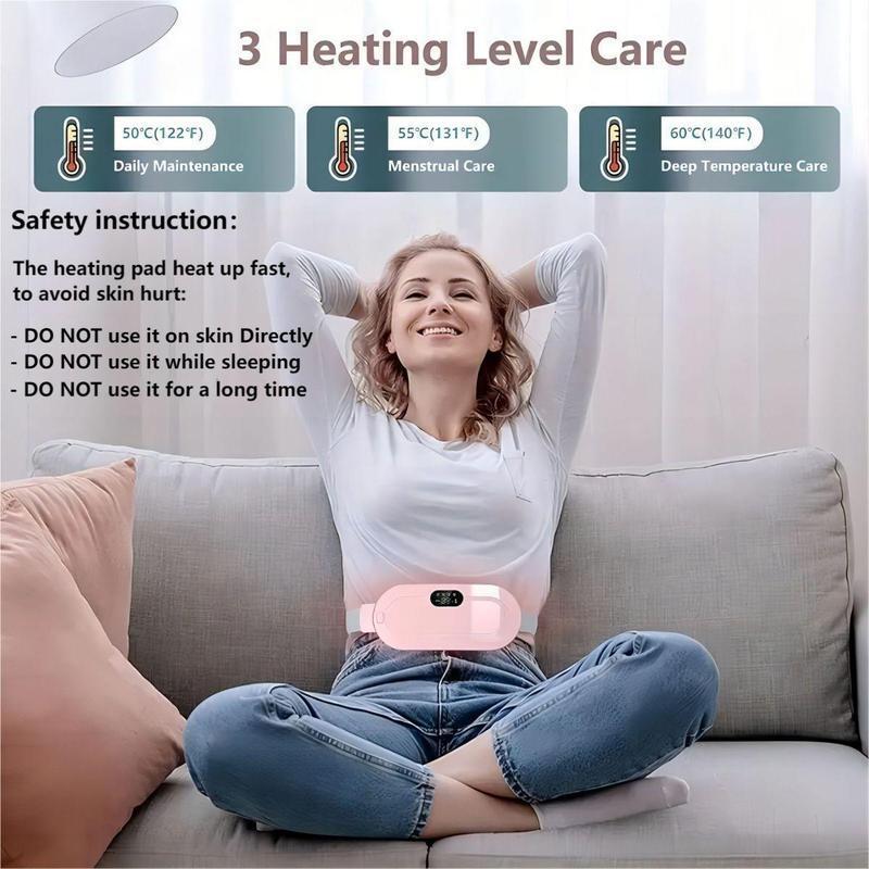 Hot Compress Vibration Belly Massager, Portable Uterus Warmer Belt with 4 Speeds Adjustment, Smart Heating Waist Belt for Women