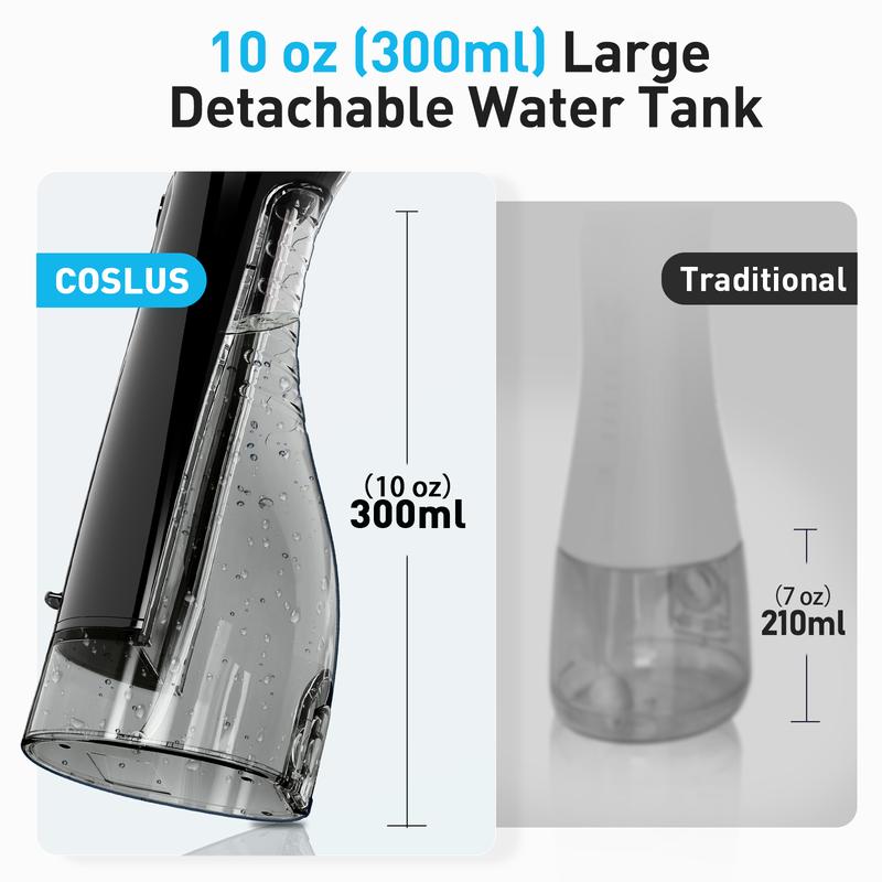 COSLUS Water Dental Flosser with Dual-Thread Stream for Thorough Cleaning, 4 Modes & 5 Replacement Heads with 300ML Tank, 30-Day Battery Life, IPX7 Waterproof, For Home Travel, Gift