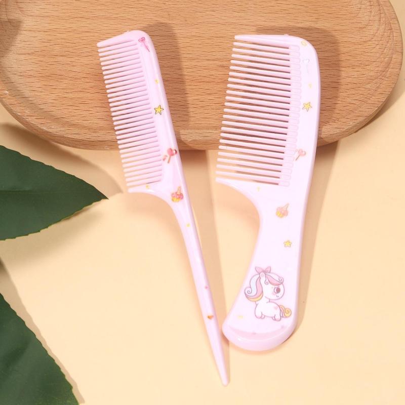 2pcs set Cute Cartoon Pattern Hair Comb, Portable Anti-static Plastic Hairdressing Comb, Hair Comb Gift For Kids