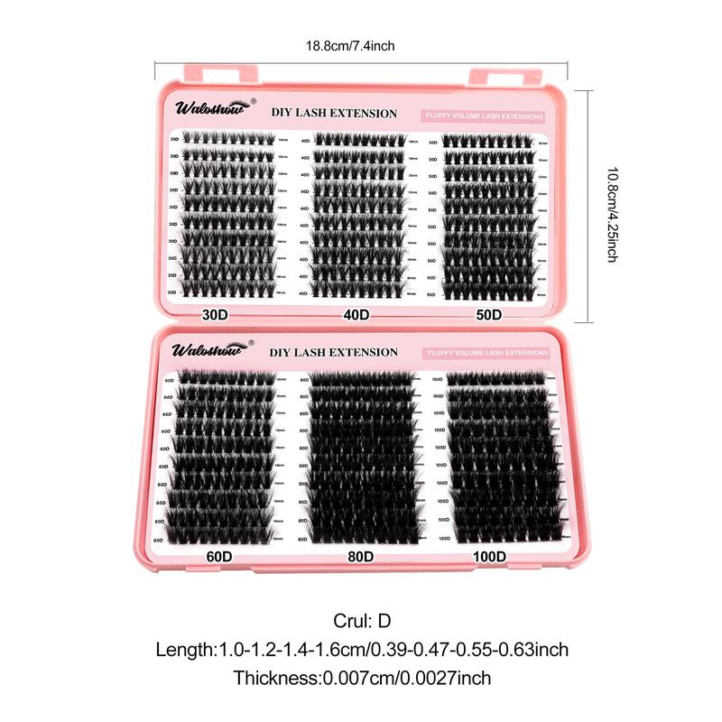 Mixed Length Individual False Eyelashes Kit, 1 Set Fluffy Curling False Eyelashes with Tools, Eye Makeup Accessories for Women, Christmas Gift