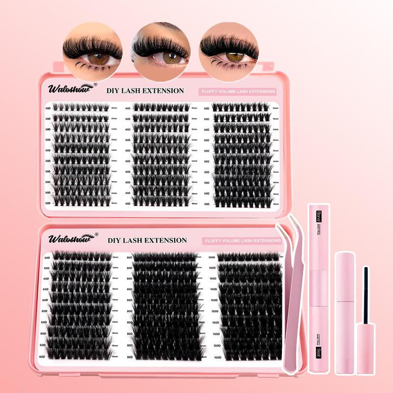 Mixed Length Individual False Eyelashes Kit, 1 Set Fluffy Curling False Eyelashes with Tools, Eye Makeup Accessories for Women, Christmas Gift