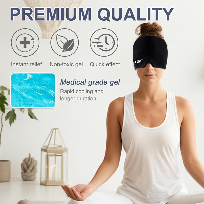 Headache Relief Cap for Migraine Relief, Tension, One Size Fits All Headache Cap with Reusable Ice Gel Pack for Puffy Eyes, Stress Relief Mask