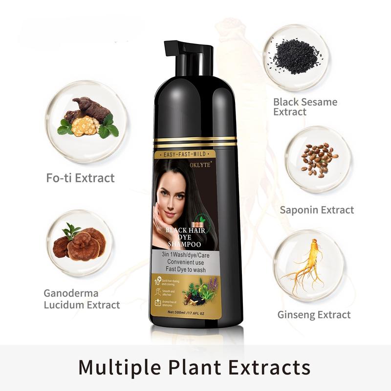 OKLYTE 3 in 1 hair dye shampoo Instant +100% Grey Hair Coverage - Plant Ingredients (Black or Brown) - Herbal Haircare Solution for Effortless Hair Coloring