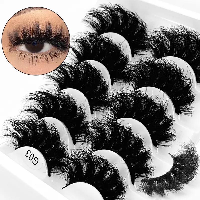 Wispy False Eyelashes (5 Pairs), Volume Thick Lashes Extension Fluffy Long Lasting Wispy Natural False Eyelashes for Women for Stage Cosplay Party Makeup