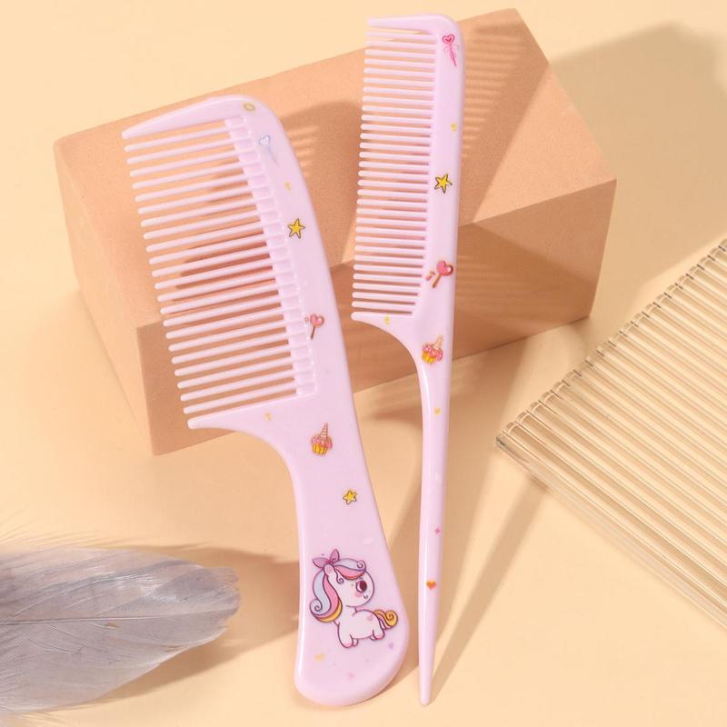 2pcs set Cute Cartoon Pattern Hair Comb, Portable Anti-static Plastic Hairdressing Comb, Hair Comb Gift For Kids