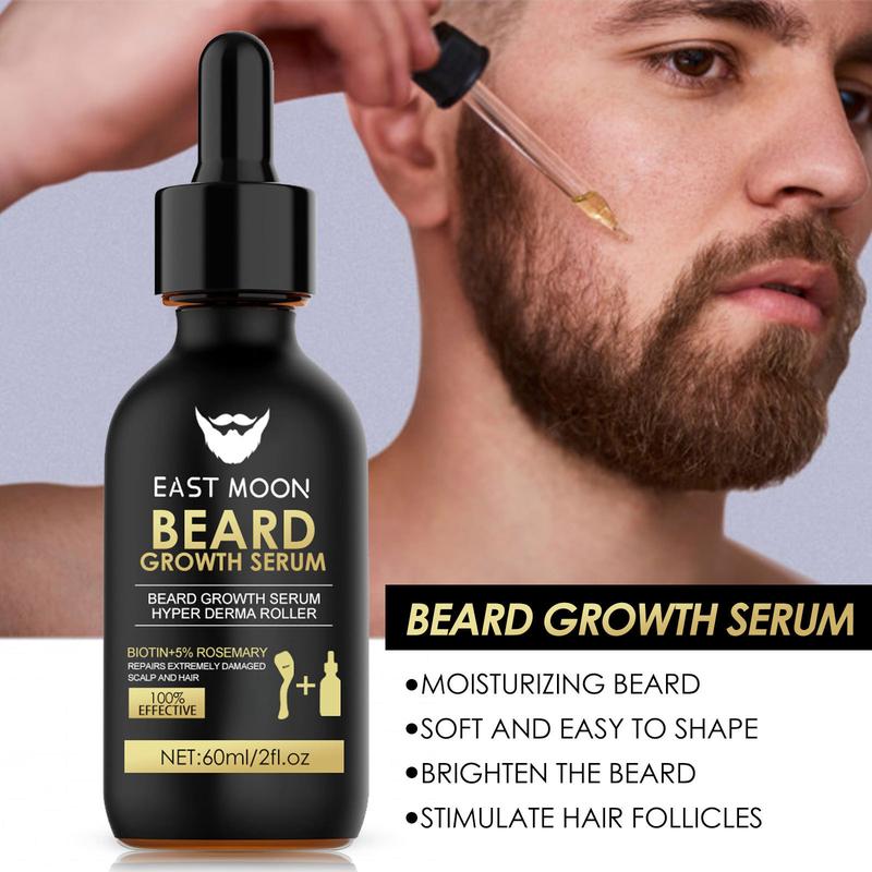 East Moon Beard Thickening Serum Set Men's Facial Hair Thickening Nourishing Beard Oil Set，SpotPatchy Beard Solution-Ultimate Beard Care Kit - Beard & Mustache Care for Men with Beard Oil