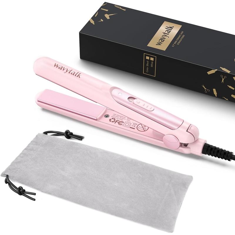 Wavytalk Mini Portable Flat Iron, 0.7 Inch Dual Volte Hair Straightener - Small Flat Irons for Short Hair, Curls Bangs, Worldwide Use Travel Flat Iron, Pink