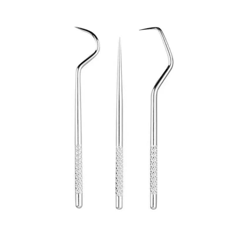 Dental Teeth Pick Stainless Steel Toothpick Set Reusable Tooth Stains Remover Dental Tool Teeth Cleaning Tools with Holder for Outdoor Picnic, Camping, Travel (7PCS Set)