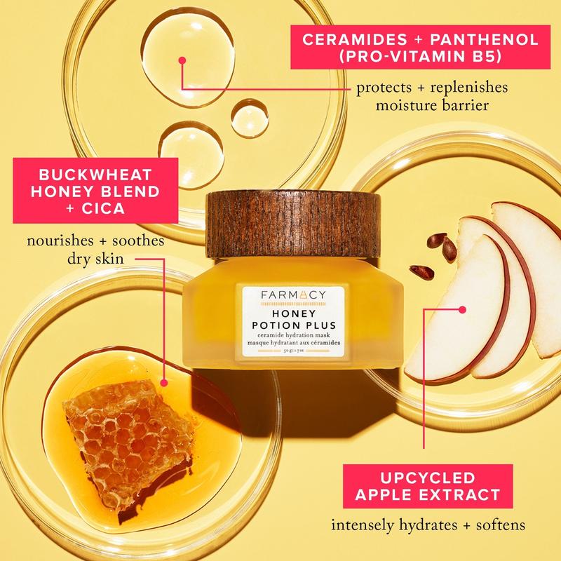 Farmacy Honey Potion Plus Facial Mask with Ceramides & Panthenol - Antioxidant Rich Hydrating Face Mask - Moisturizing Skin Care Facial Mask