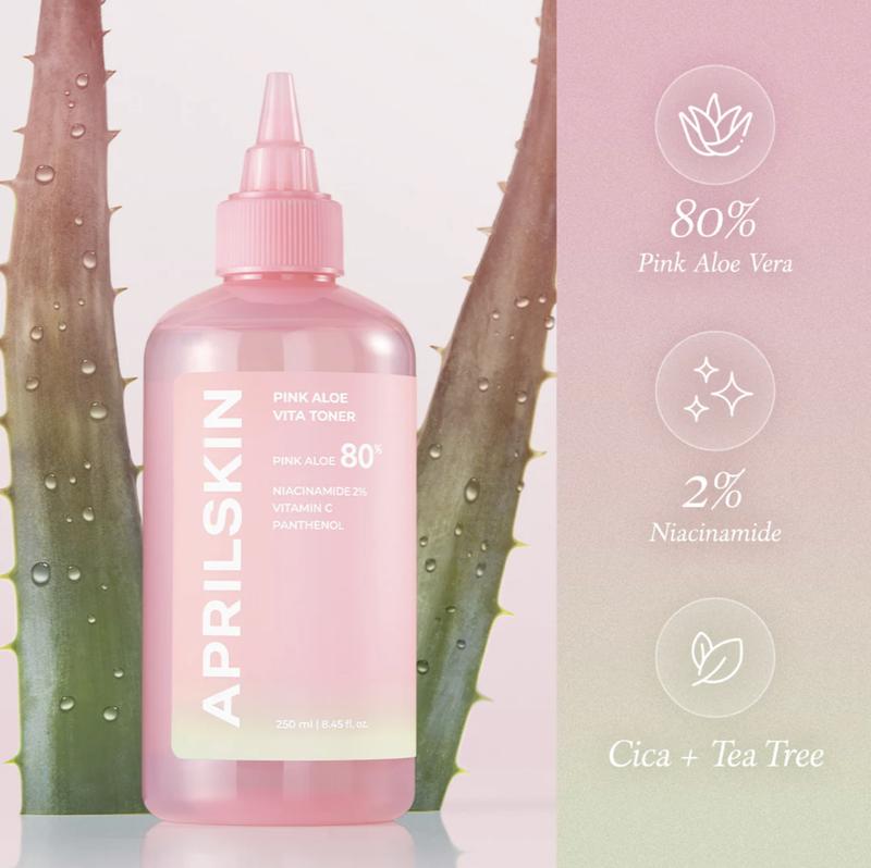 [APRILSKIN Official Shop] Pink Aloe Vita Toner (250ml) | Soothing, Hydrating & Sebum Care | Balances pH, Enhances Skin Tone | Korean Skincare | Glass Glow Aloe Vera Soothing Toner