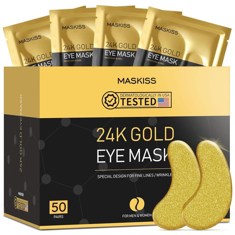 Maskiss 24k Gold Eye Patches for Dark Circles and Puffiness 50Pairs - Comfortable Eye Care