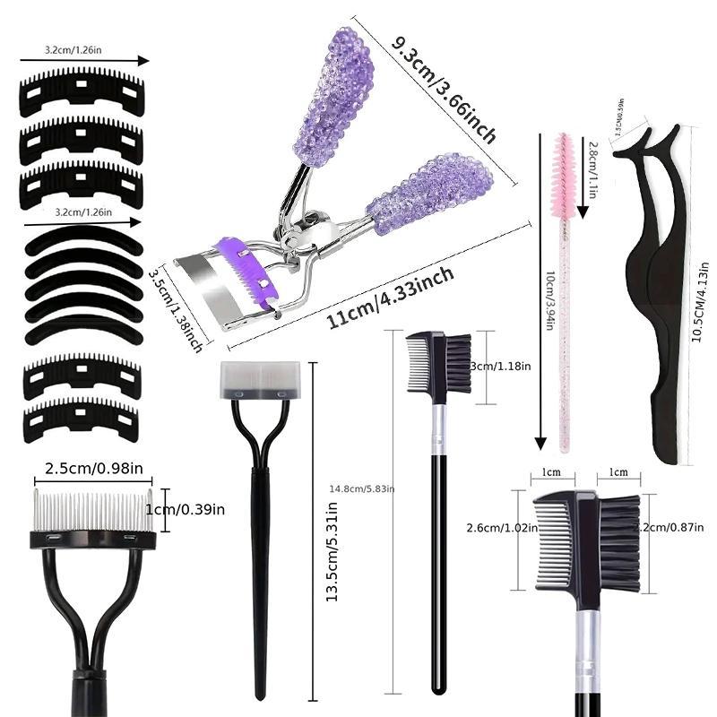 Professional Eyelash Curler Set, 15pcs set Eye Makeup Tools Including Double Sided Eyebrow Brushes, Tweezers, Eyelash Comb Brush, Eyelash Aid, Replacement Pads, Daily Use Makeup Cosmetic