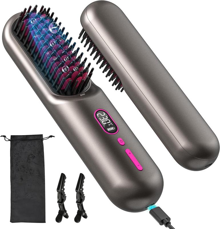 Cordless  Straightener Brush with Negative Ion,Mini  Straightener Comb for Travel,Portable hot Brush  Straightener for Women, Rechargeable 9600mAh , Anti-Scald,12 Temp-Setting