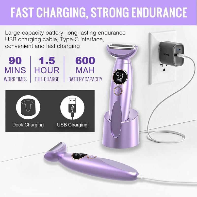 Electric Shaver for Women, 1 Set Rechargeable Trimmer with Detachable Head, Cordless Wet Dry Use Trimmer for Legs & Public Hairs