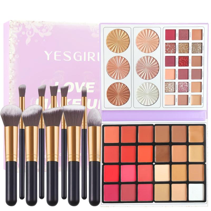 48 Color Makeup Palette with without Brush Set, 1 Set Multi-functional Makeup Palette, High Pigmented Blendable Makeup Powder for All Styles