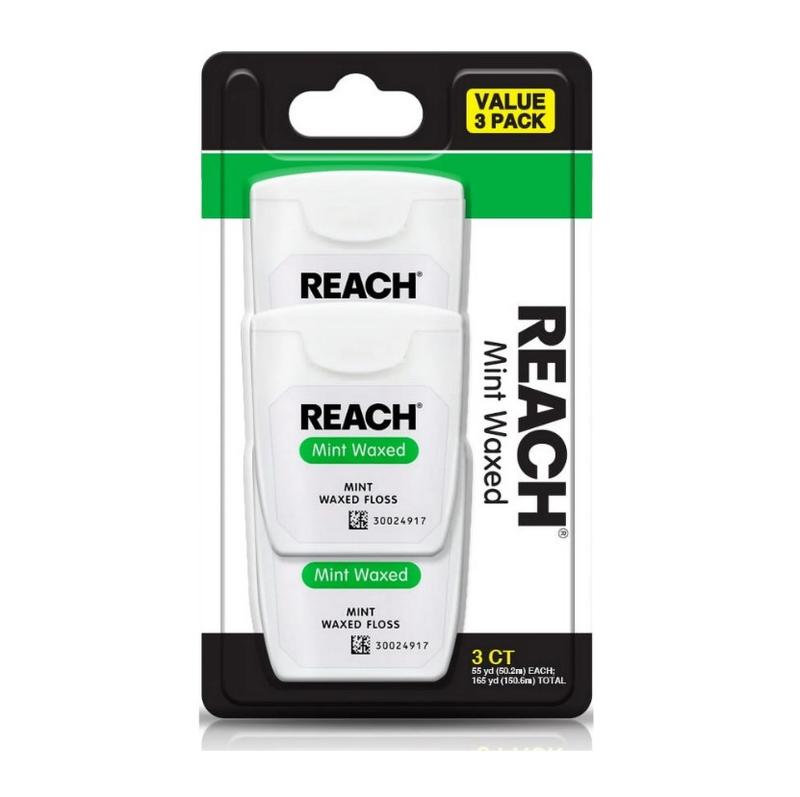 Reach Waxed Floss Mint 55yd 3-Pack for Thoroughly Clean Teeth - Oral, Dental Floss Comfort