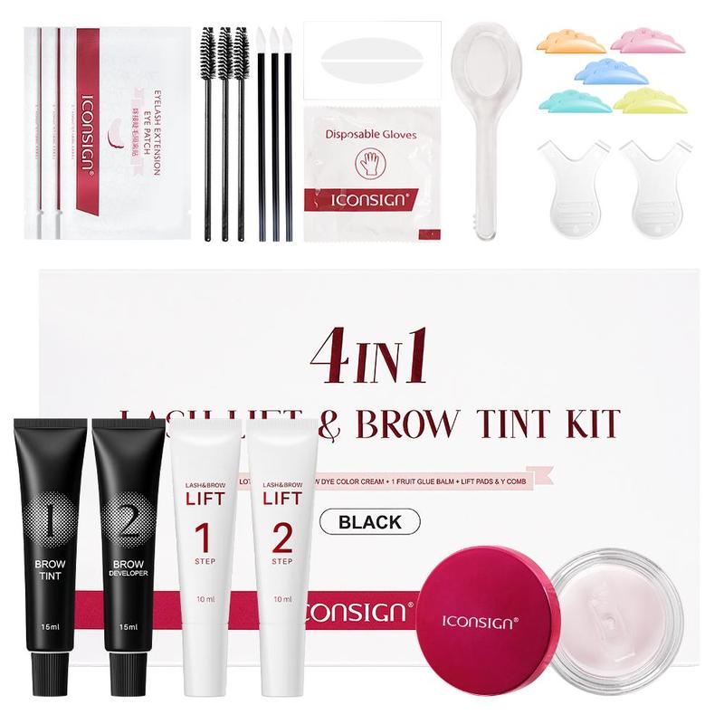 4 in 1 Eyelash & Eyebrow Dye Kit, 1 Set Professional Semi-permanent Curling Eyelash Perm Eyebrow Dye Kit, Suitable for Salon & Home Use