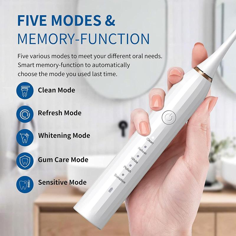 IPX7 Waterproof Electric Toothbrush Set, 1 Set Sonic Toothbrush with 2 Counts Replacement Brush Head, Intelligent Timer Toothbrush for Travel Home