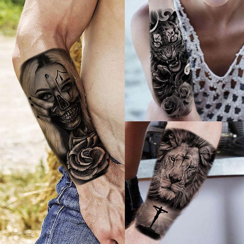 Animal & Skull Pattern Temporary Tattoo, 61pcs set Fake Tattoo Body Art Sticker for Men & Women, Realistic Arm Tattoos for Adults, Body Art, Body Tattoos, Body Stickers Party Supplies