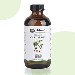 YBHMO Organic Castor Oil Cold Pressed Glass Bottle (8fl.oz 237ml), Castor Oil Pack Wrap Organic Cotton for Liver Wastes Release, Inflammation and Relieve Pain