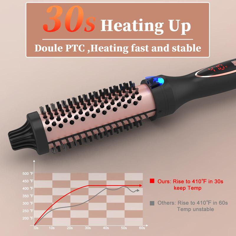 Hair Curler New Upgrade 1.25 Inch Thermal Brush Create Loose & Volume Curls Digital Display 9 Heat Settings Tourmaline Ionic Hair Curler 1 1 4 Inch Curling Iron Brush Dual Voltage for Traveling Handle Plug