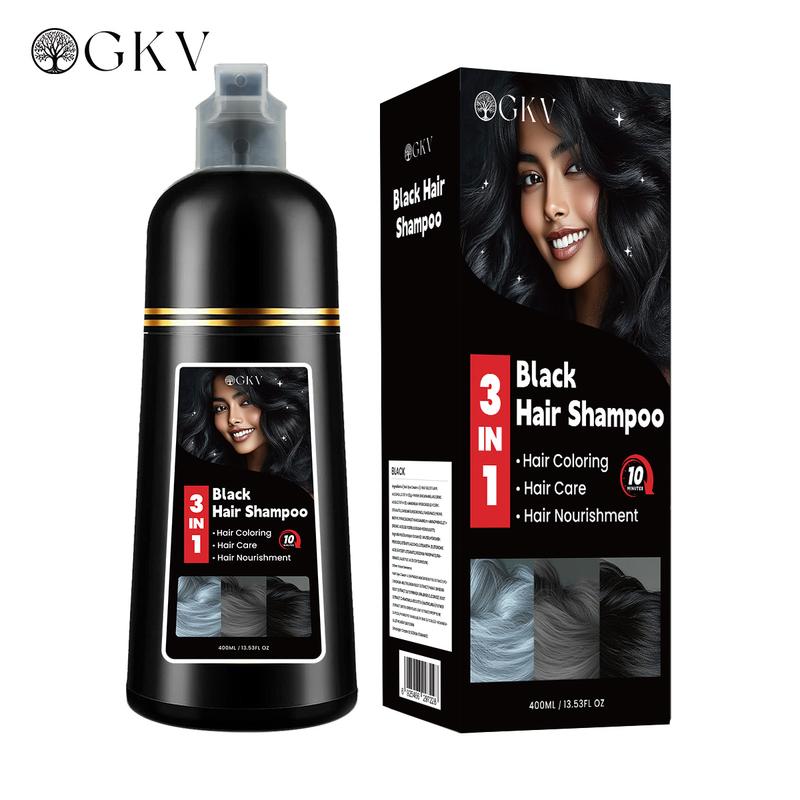 GKV Black Hair Color Shampoo Instant 3 in 1 +99.99% Gray Hair Coverage - Herbal Ingredients - Various Colors Available Vegetable Hair Dye - 400ml