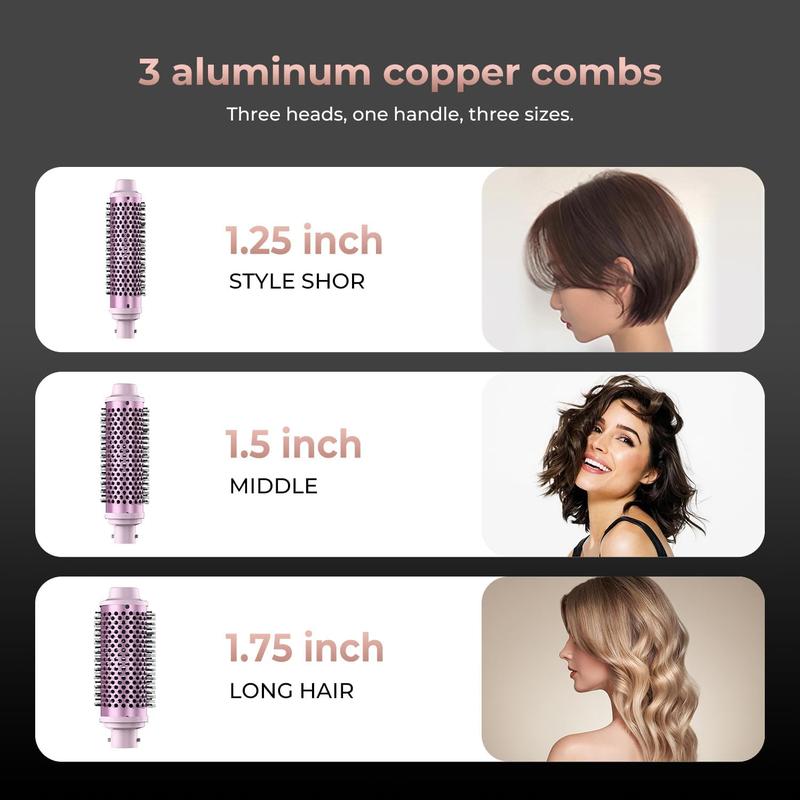 Thermal Brush, Curling Iron Hair Styling Tool with Double Ceramic Tourmaline & PTC,3 In 1 Heated Round Brush Set with 1.25 1.5 1.75 Inch, 5 Temps Settings Detachable Thermal Round Brush Curling Brush