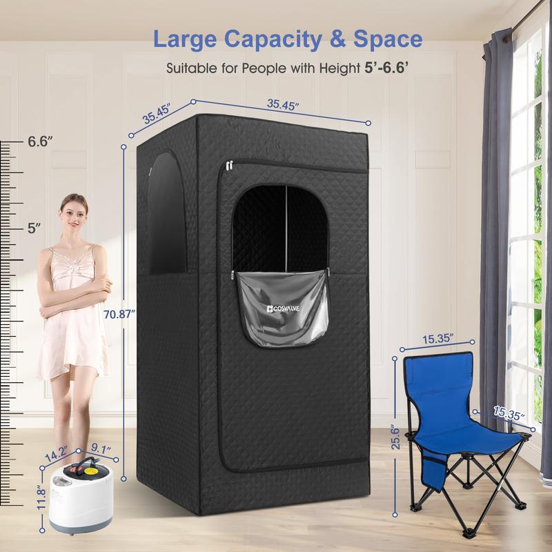 COSVALVE Full Size Portable Steam Sauna Kit, Personal Sauna Tent for Home Spa,4L & 1500W Steam Generator,Remote Control,Timer, Hook,Indoor Steam Room for Relaxation