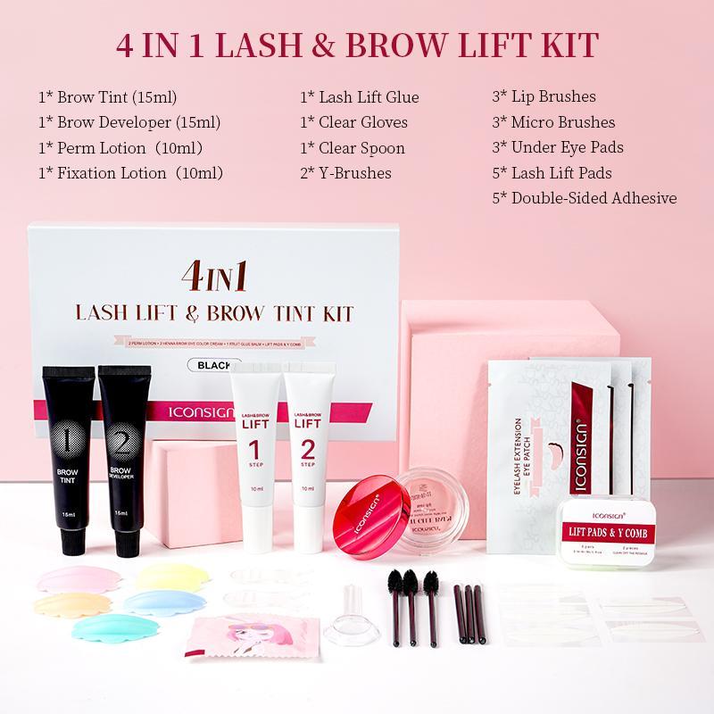 4 in 1 Eyelash & Eyebrow Dye Kit, 1 Set Professional Semi-permanent Curling Eyelash Perm Eyebrow Dye Kit, Suitable for Salon & Home Use