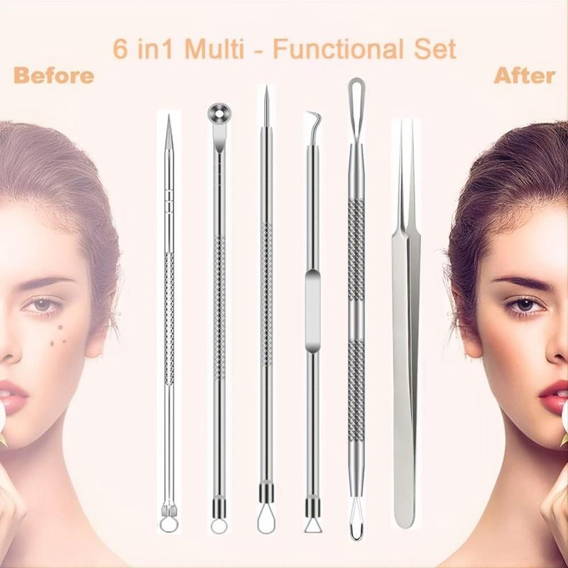 Blackhead Tool Set, 6 Counts set Stainless Steel Blackhead Tool, Easy to Use, Professional Makeup Tools for Women