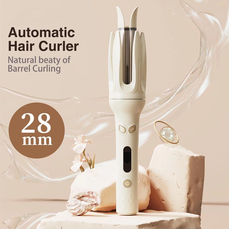 Spin and Curl, Automatic Hair Curling Iron for Healthy & Shiny, Effortless Curls & Waves, 28mm Barrel Hair Curler with 4 Temperature-adjusting Mode, Preset Temperature Settings For Each Hair Texture, Auto Power off When Stuck or Tangle straightening brush