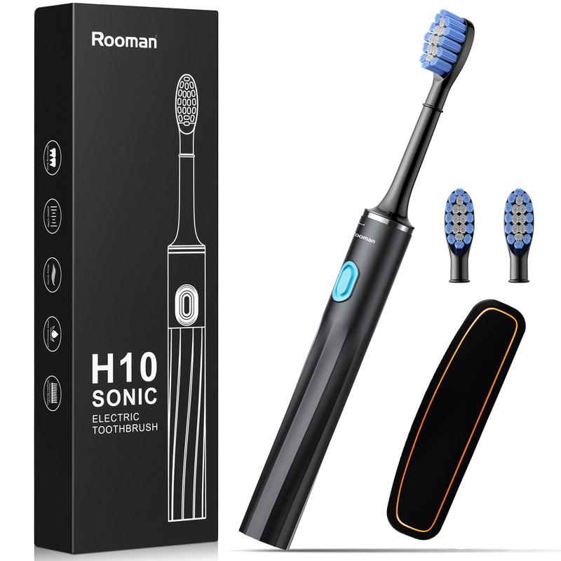 Rooman Sonic Electric Toothbrush - Travel Set with Case and Replacement Brush Heads, Deep Cleaning Mode Brush, IPX7 Waterproof