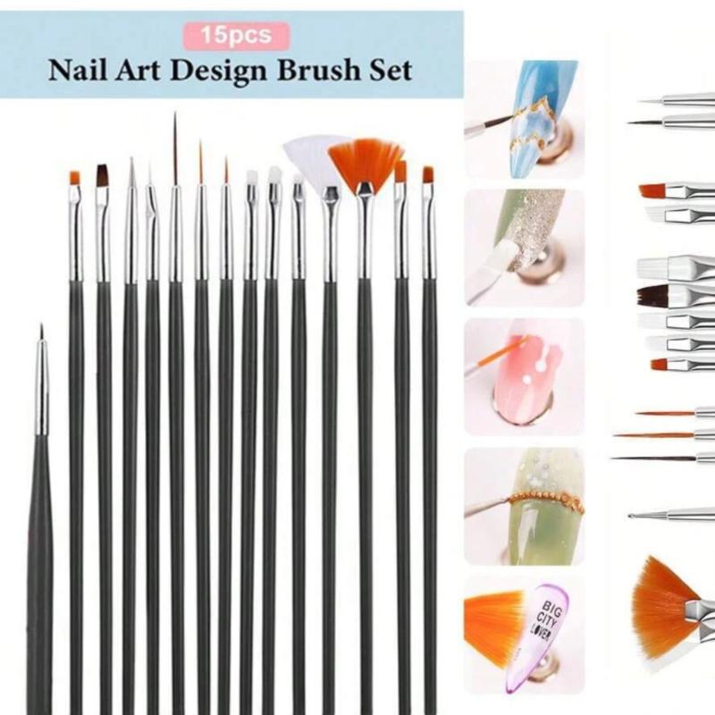 15Pcs Plastic Nail Brush Set Nail Art Dust Cleaner Brush Phototherapy Pen Carving Pen Nail Painting Pen, Color Drawing Pen Set Nail Enhancement Makeup Manicure Tool