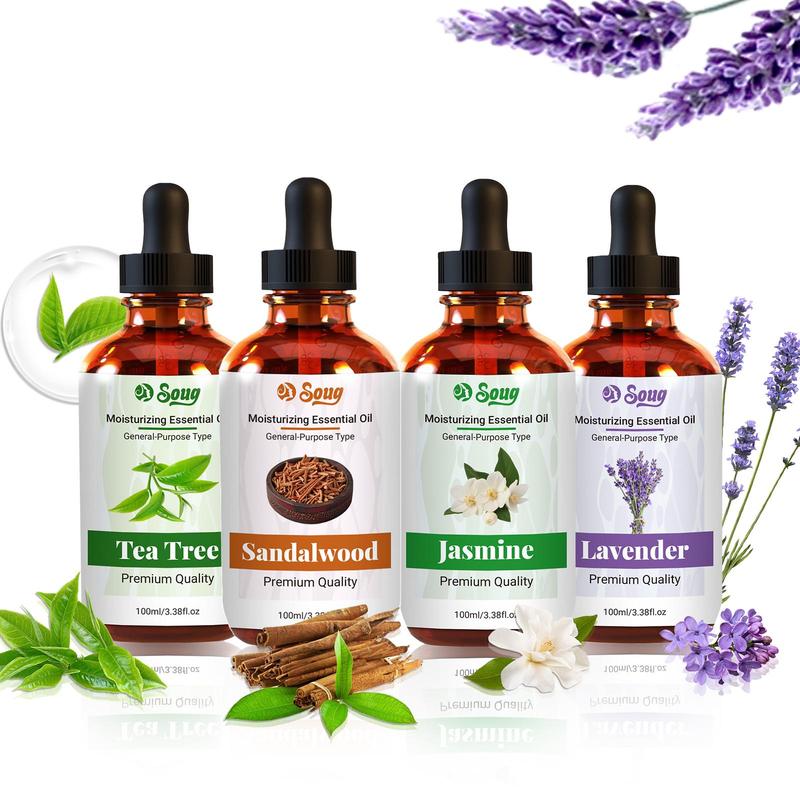 Lavender Essential Oil, Sandalwood Essential Oil, Tea Tree Essential Oils, Natural Relaxation for Skin Care, Massage, Shower and Diffuser