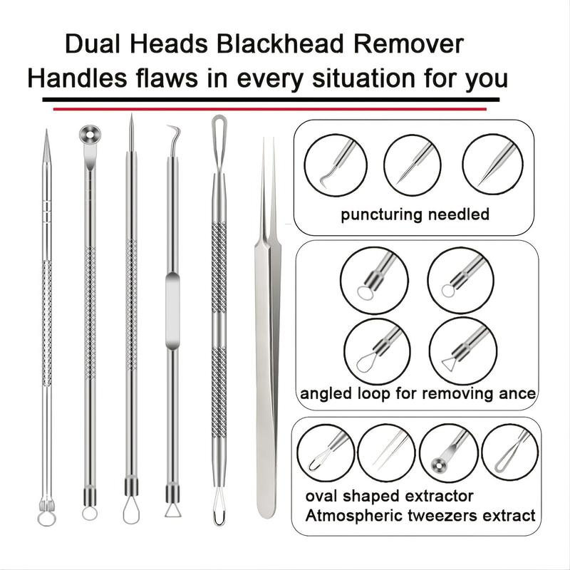 Blackhead Tool Set, 6 Counts set Stainless Steel Blackhead Tool, Easy to Use, Professional Makeup Tools for Women