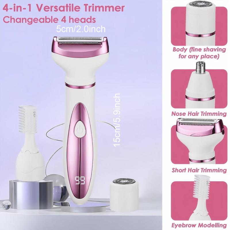 4 in 1 Electric Shaver, Rechargeable LED Display Hair Removal Kit, Wet & Dry Body Trimmer and Facial Hair Remover for Nose, Face, Body, Leg, Bikini, Arm, Christmas Gift, Stocking Fillers, Winter & New Year Gift