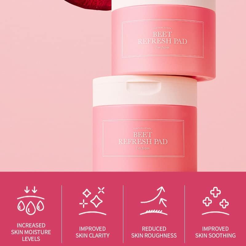 [I’m From Official Shop] Beet Refresh Pad 60 sheets, triple-layered pads hold 260ml essence, 20% red beet extract from Korea, Full of moisture with a slice of Red Beet, vitality for dull, rough skin, Korean Skincare Skin Repair Comfort