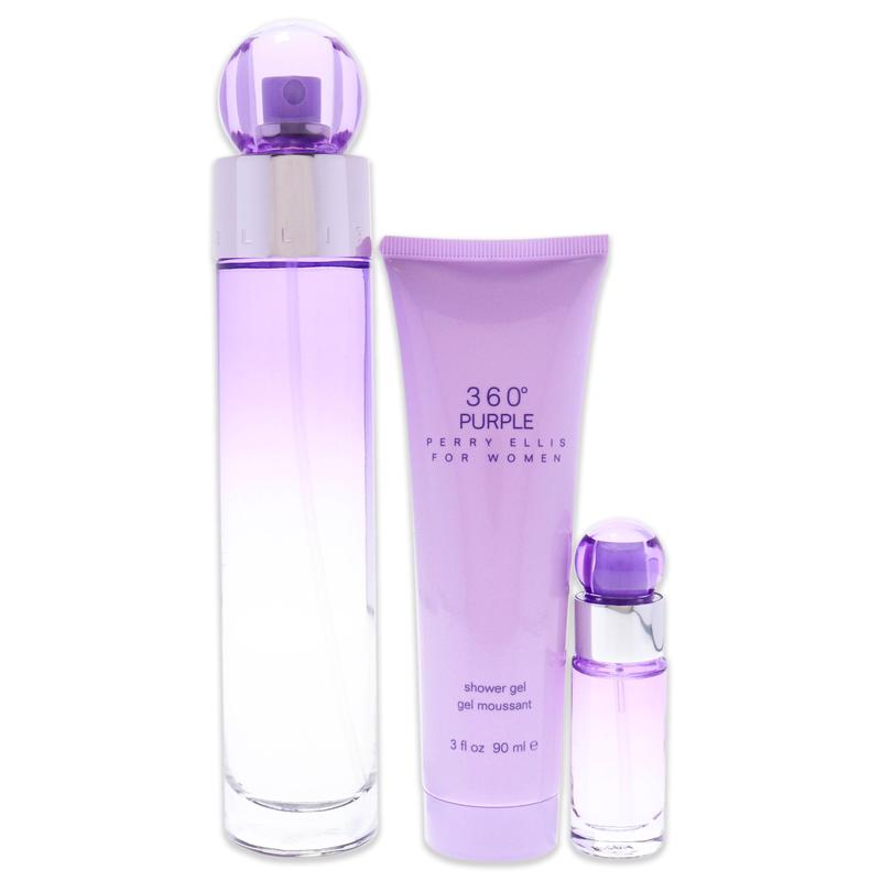 360 Purple by Perry Ellis for Women - 3 Pc Gift Set 3.4oz EDP Spray, 0.25oz EDP Spray, 3.0oz Shower Gel