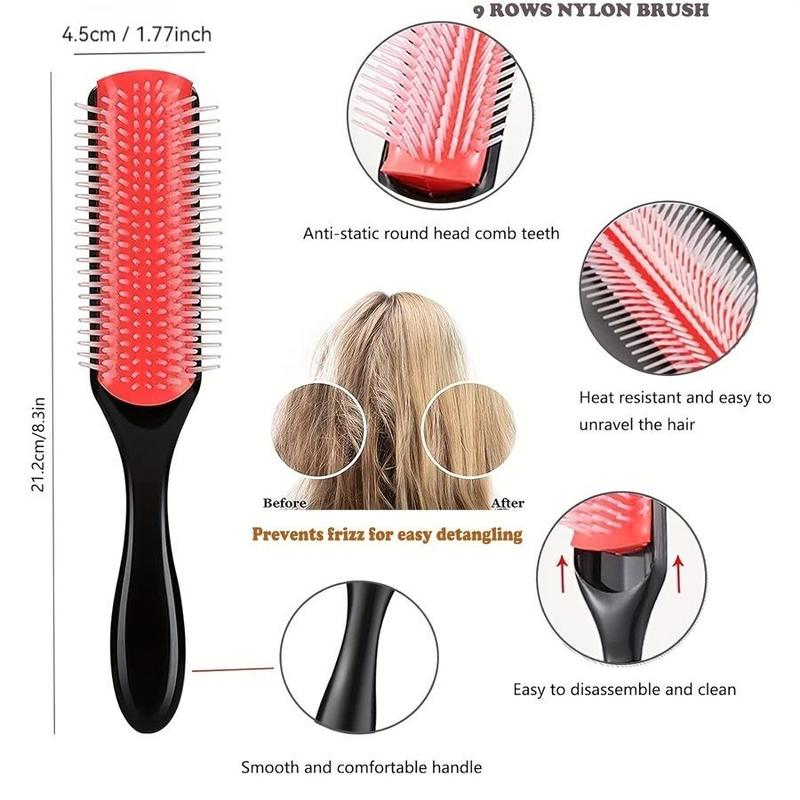 10pcs set Detangling Brush Set, Including 5 Counts Hair Clips, 1 Count Shampoo Brush, 4 Counts Hair Brushes, Hair Care Tools