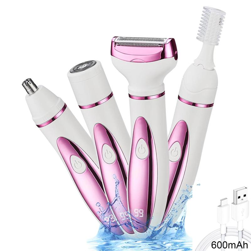 4 in 1 Electric Shaver, Rechargeable LED Display Hair Removal Kit, Wet & Dry Body Trimmer and Facial Hair Remover for Nose, Face, Body, Leg, Bikini, Arm, Christmas Gift, Stocking Fillers, Winter & New Year Gift