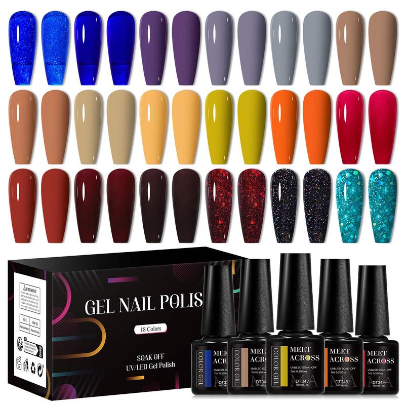 Gel Nail Polish Set, 18pcs set Classic Popular Gel Nail Kit, Suitable for All Seasons Starter Nail Gel Polish Set, UV LED Nail Art Decorations