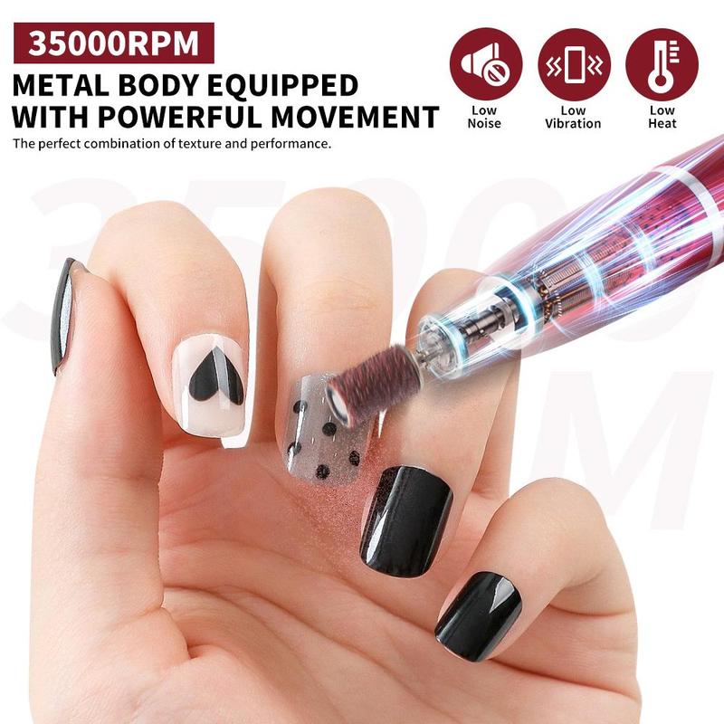 Electric Nail Drill Kit, 1 Box 15000RPM Professional Electric Nail File for Acrylic Polish Gel Nail Removal, Rechargeable Nail Drill with Nail Drill Bits