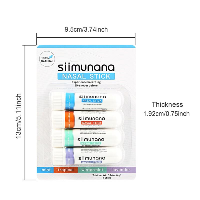 Nasal Stick (4 Pack) | Boosts Focus + Enhances Breathing | Provides Fresh Cooling Sensation | Aromatherapy Inhaler Made with Essential Oils + Menthol (Mint, Wintermint, Tropical, Lavender)