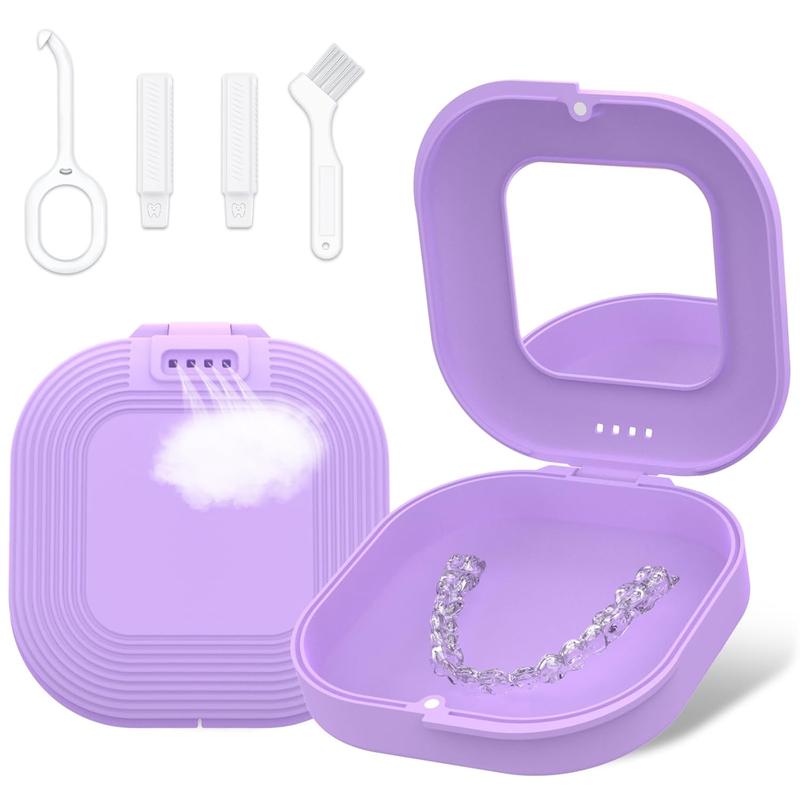 Keep Your Retainer Organized with This Case! Retainer Case with Mirror and Vent Holes. Cute Retainer Holder Case Compatible with Invisalign. Aligner and Night Guard Case. Slim Retainer Case with Retainer Removal Tool, Chewies & Brush. Purple Color